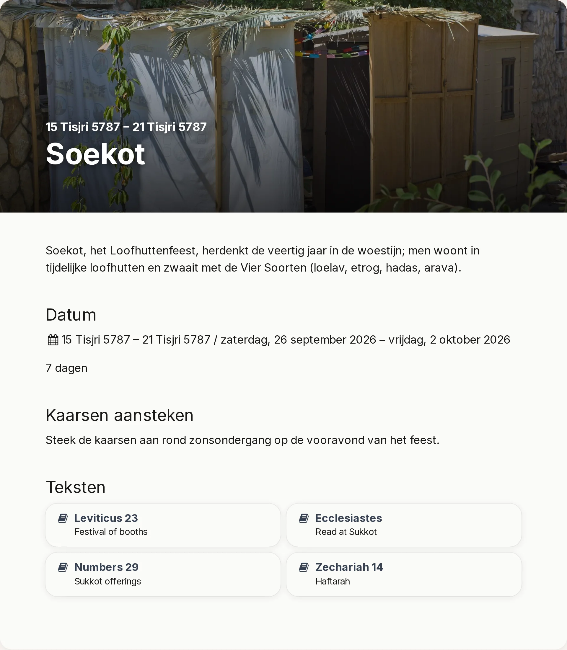 Een voorgevulde Soekot-detailpagina met links naar Chokhmah