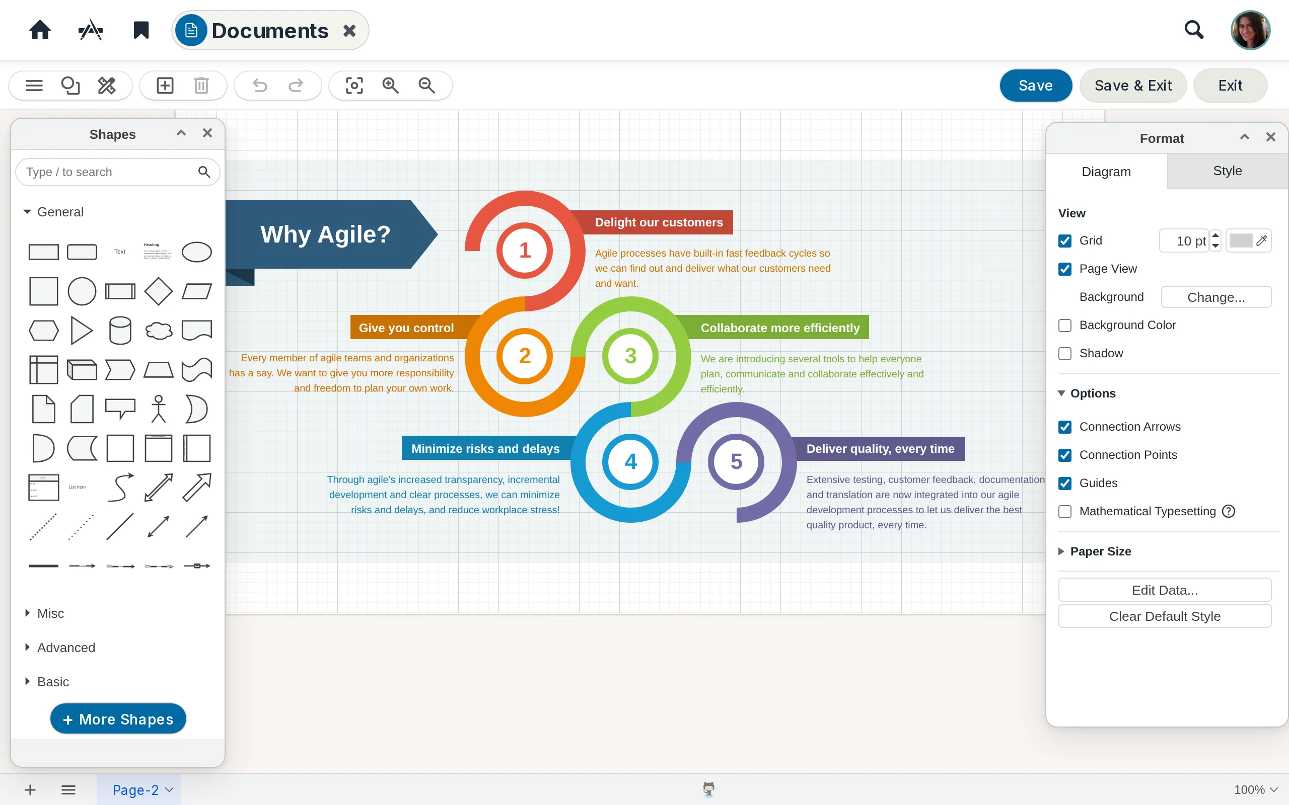Drawing a flow-chart diagram inside a team space