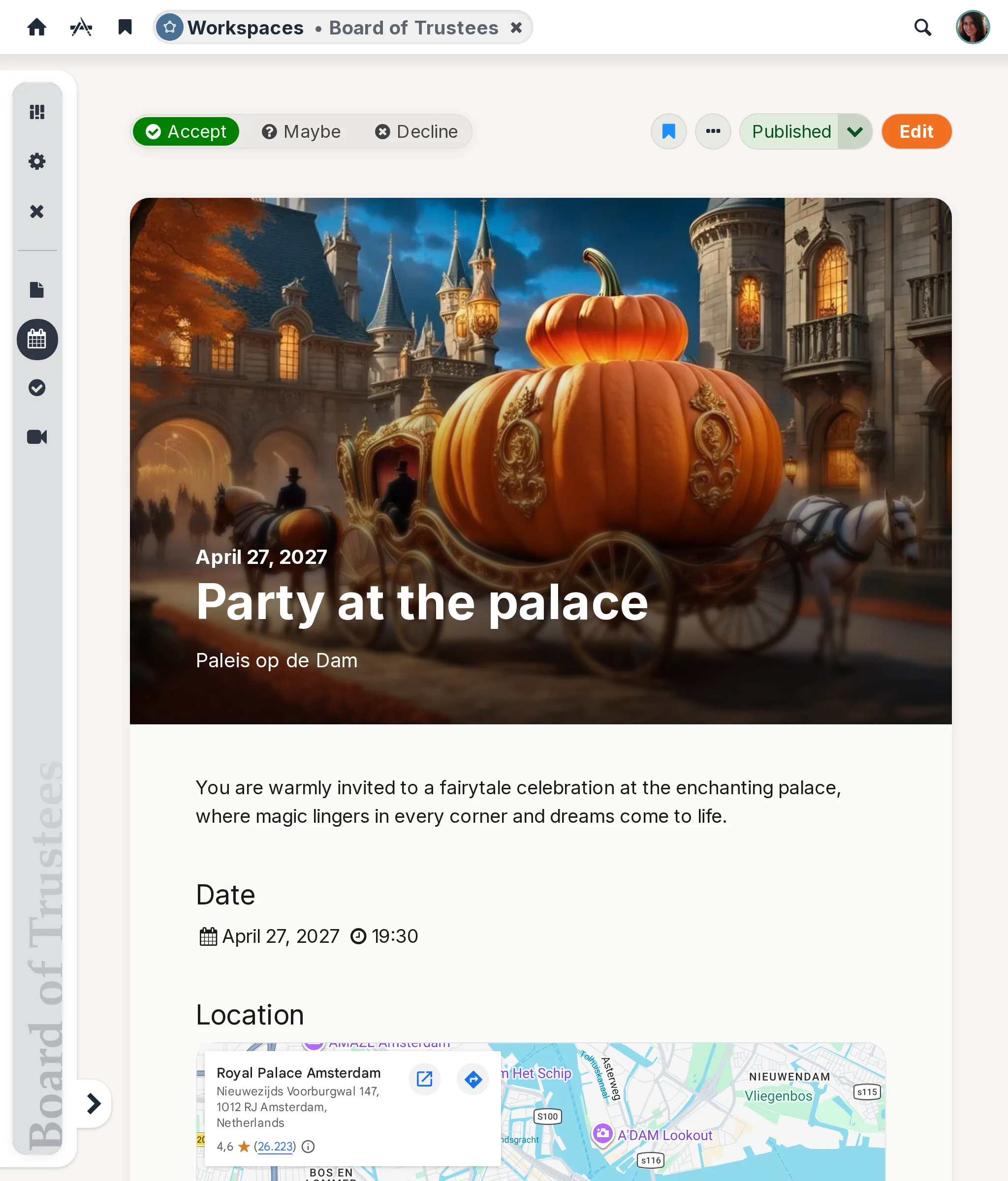 An event in a team space