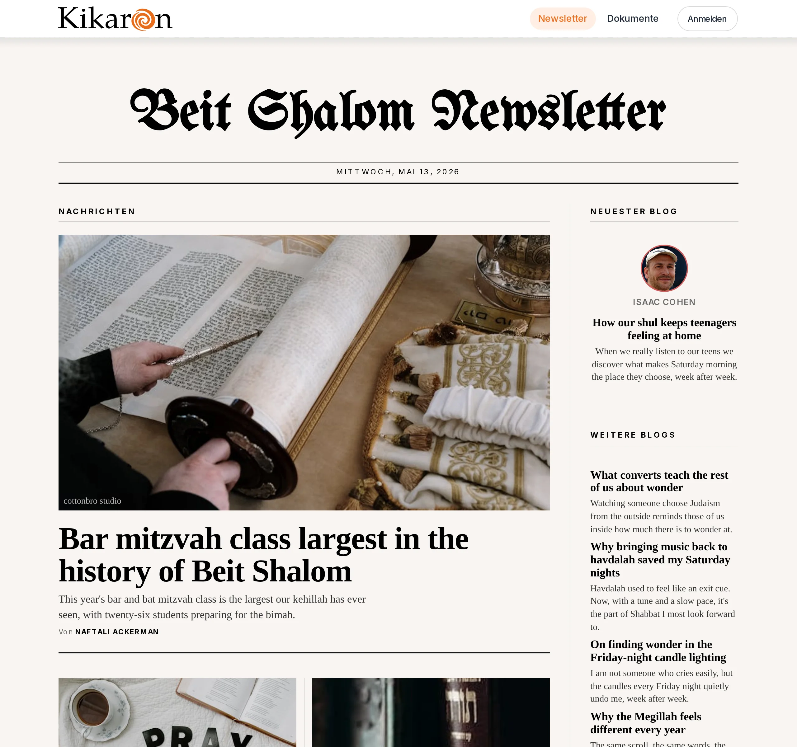 Die kostenlose öffentliche Newsletter-Seite, die zu jedem Hub gehört