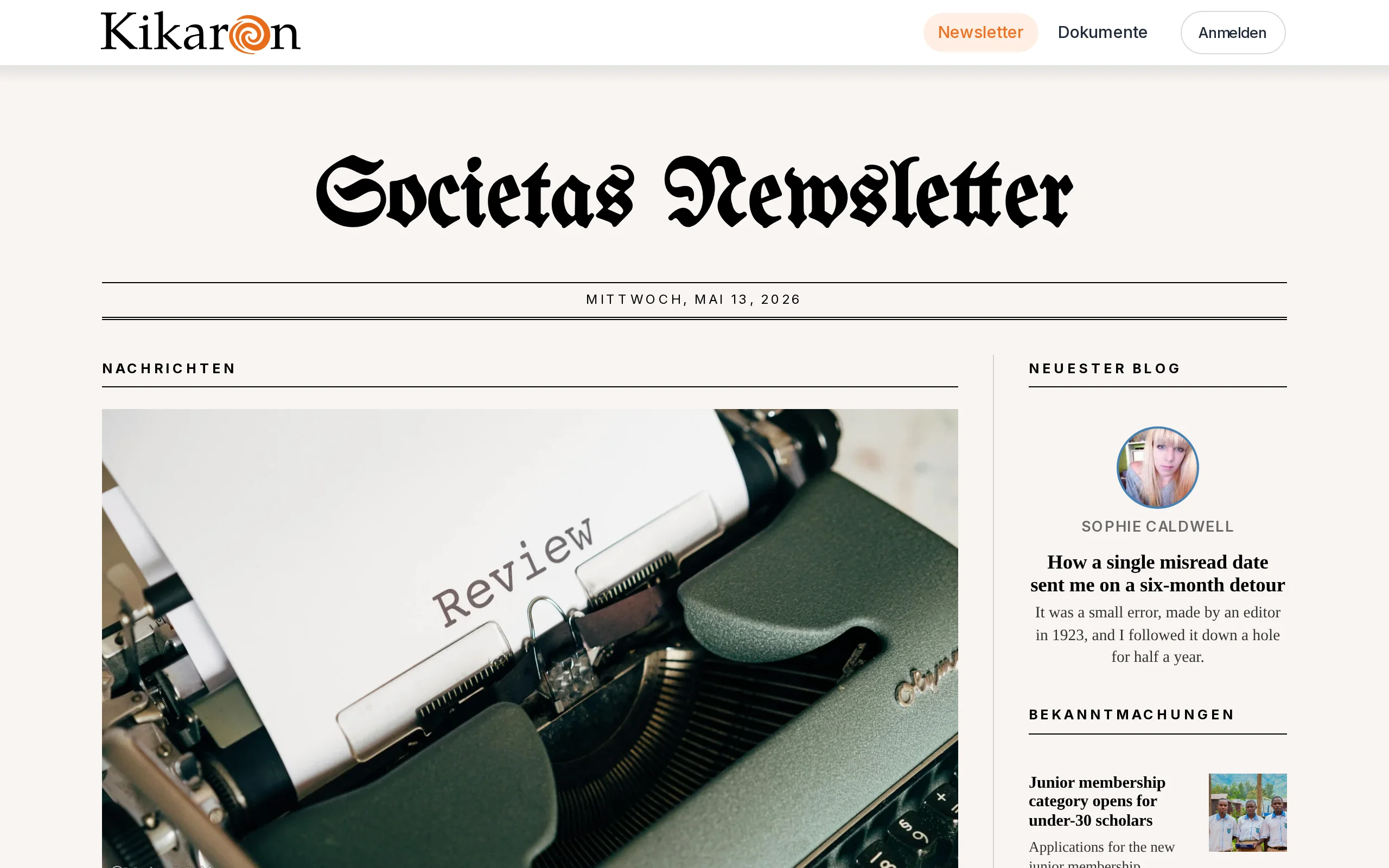 Die öffentliche Newsletter-Website einer Organisation