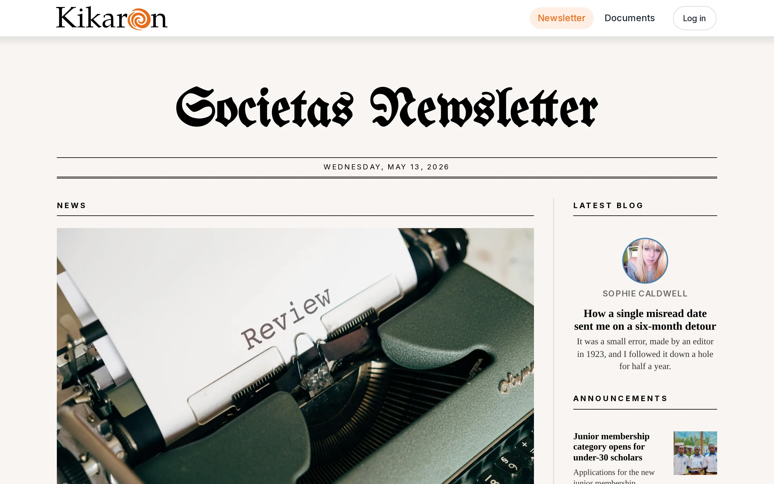 An organisation's public newsletter website