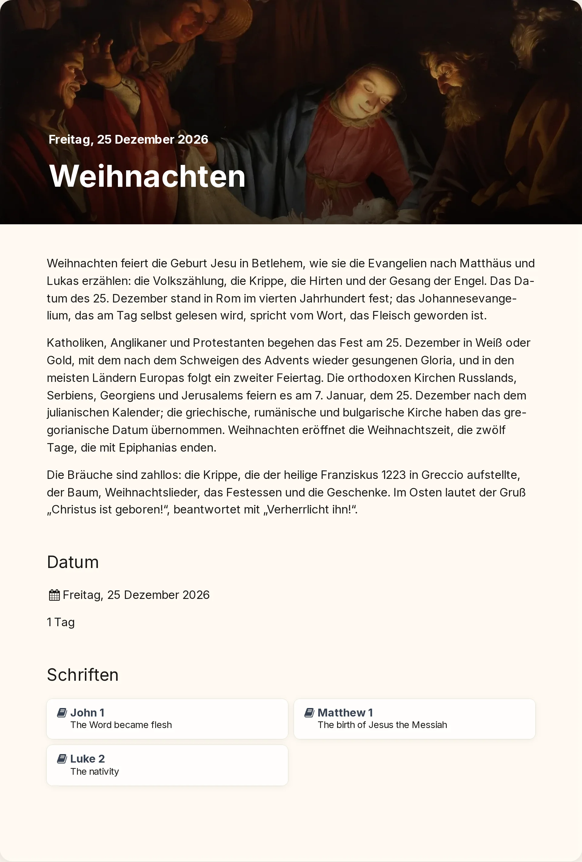Eine vorbereitete Weihnachtsseite mit den Lesungen, verlinkt in Chokhmah
