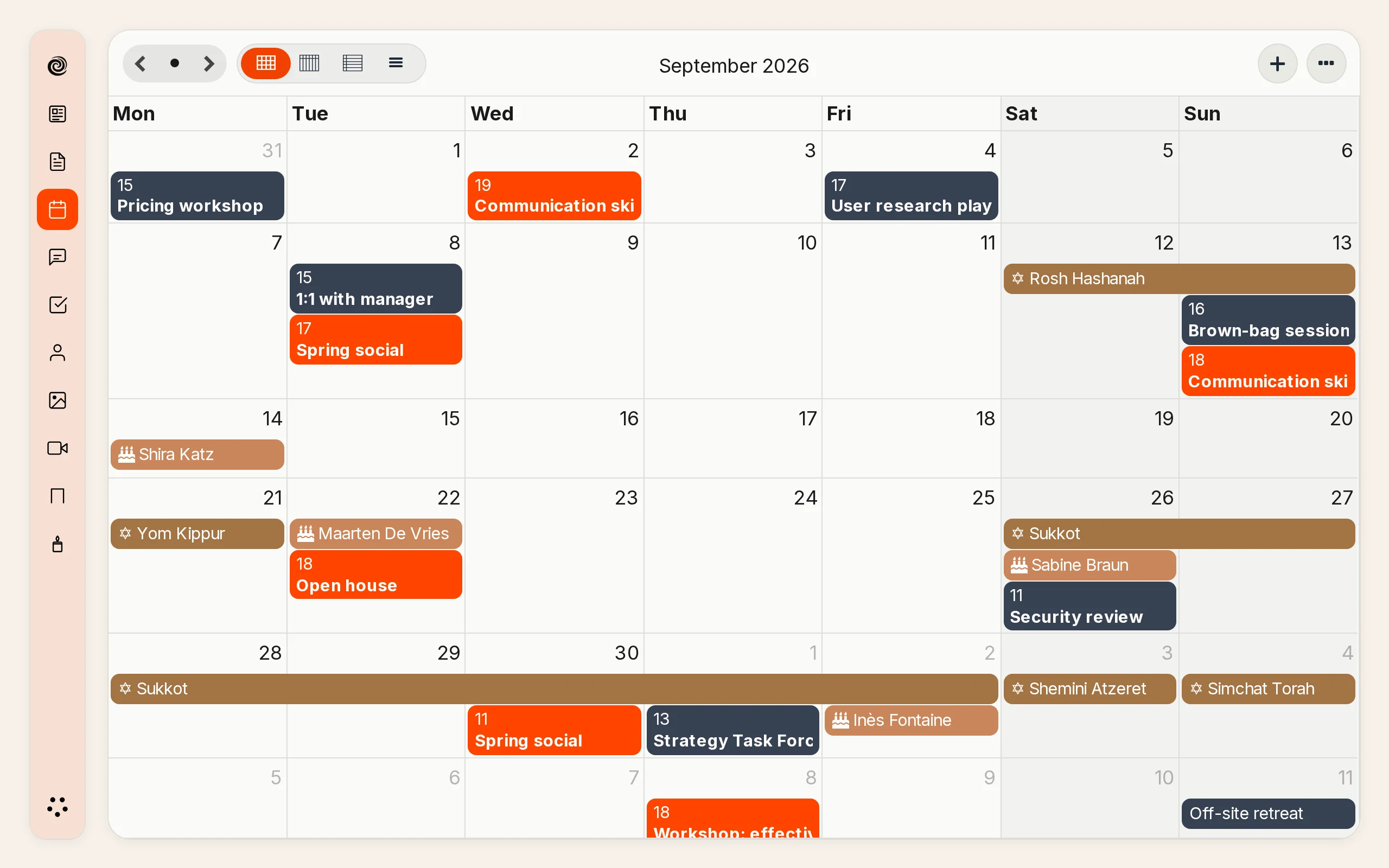 The Calendar with the Jewish year's holidays in place
