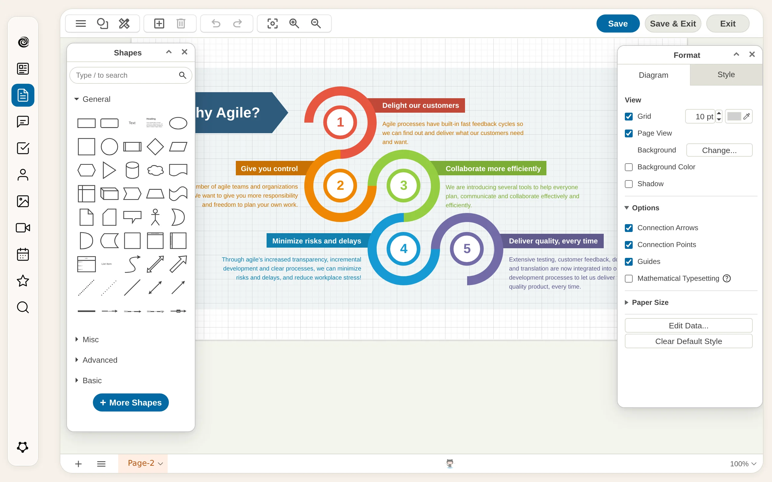 Drawing a flow-chart diagram inside a team space