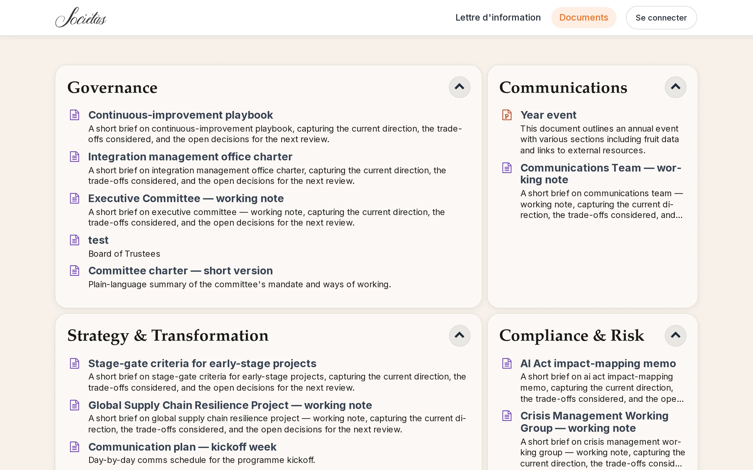 Le site de documents public d'une organisation