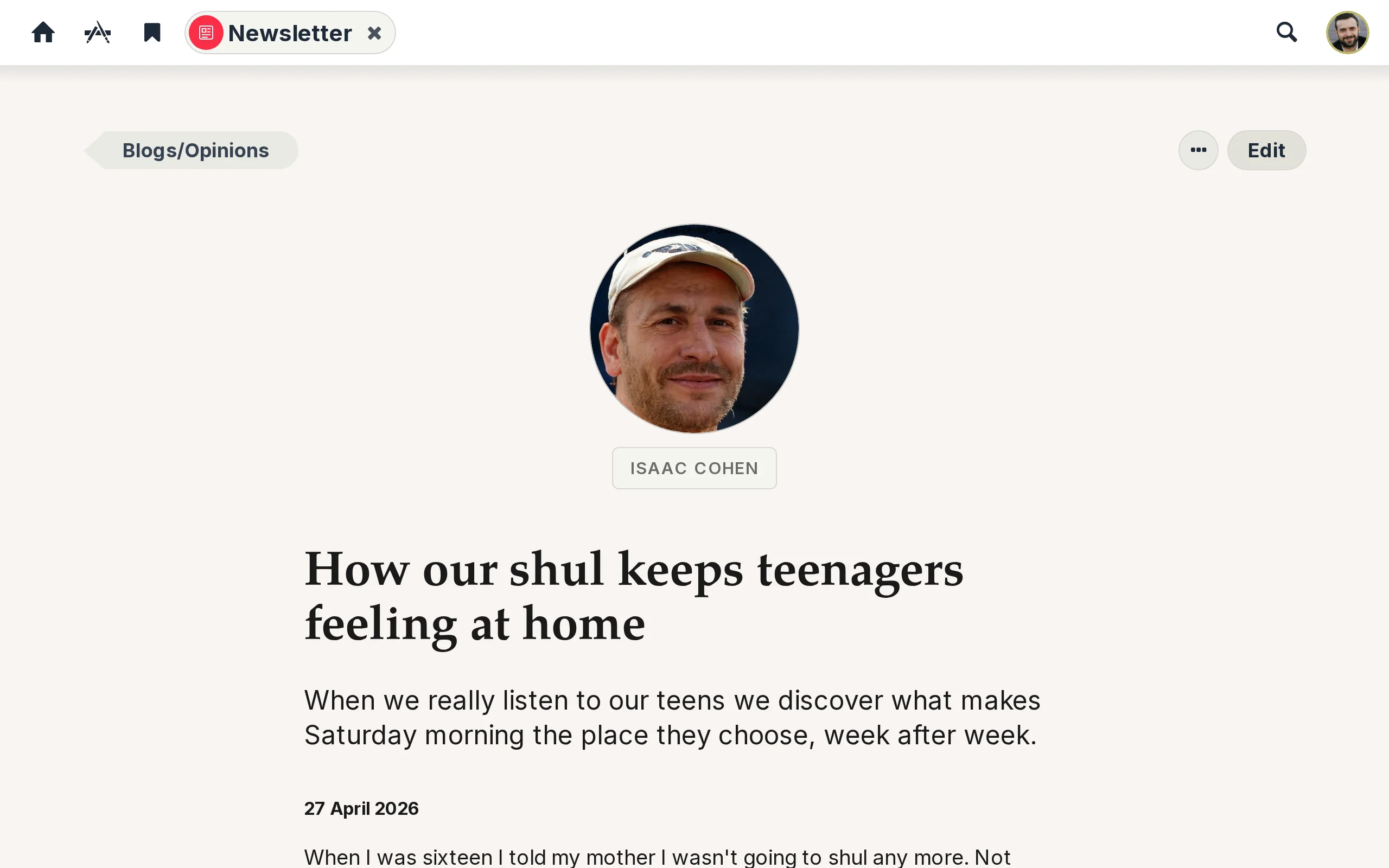 A member-written blog post in a kehillah's Newsletter