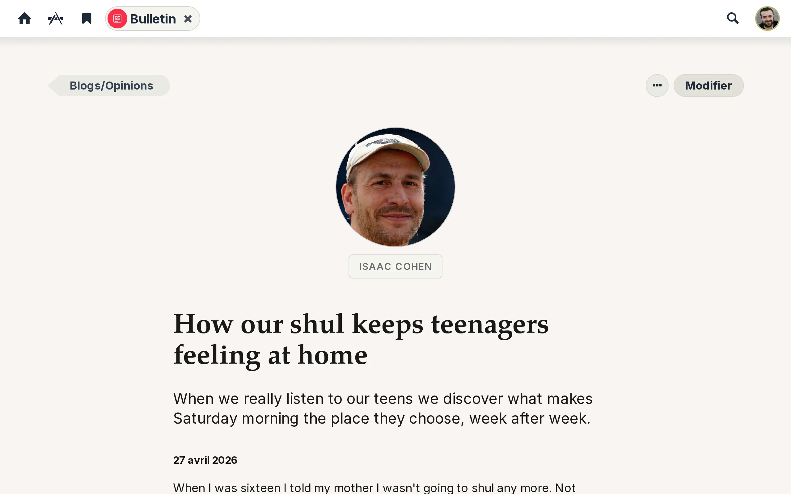 Un billet de blog écrit par un membre dans la Newsletter d'une kehillah