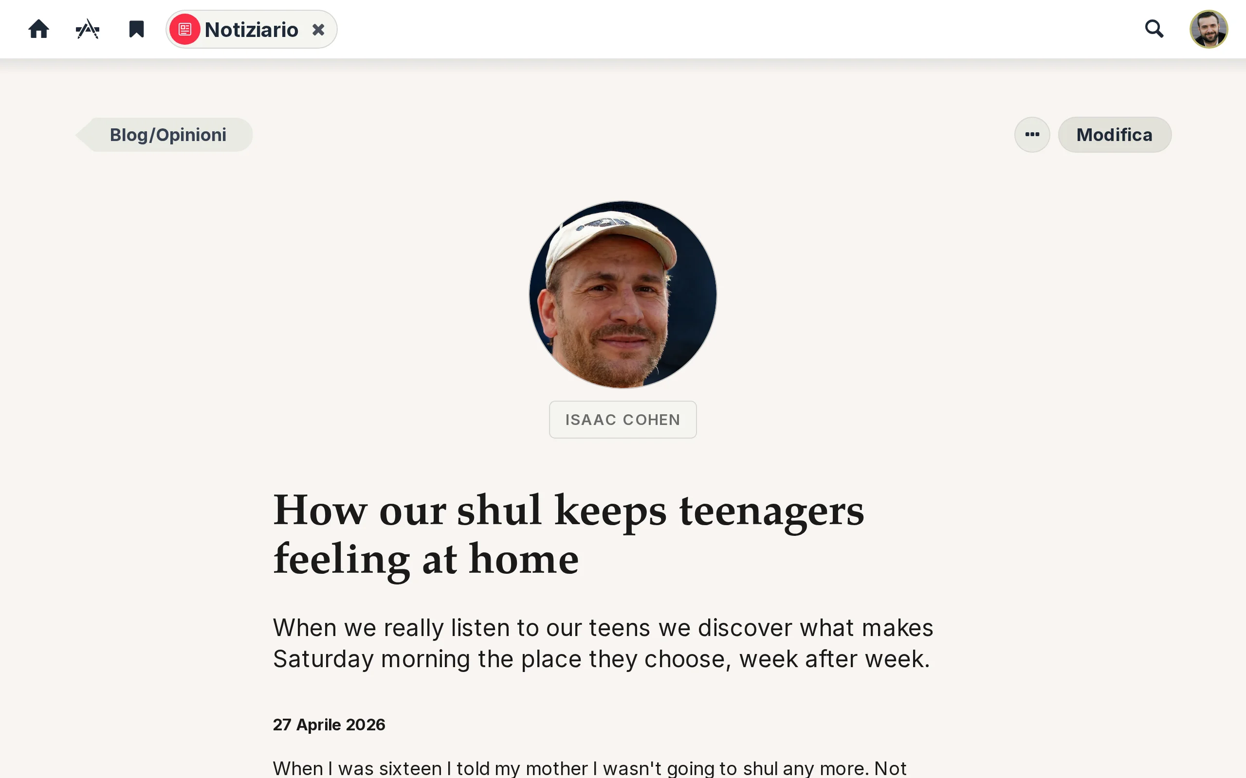 Un post di blog scritto da un membro nella Newsletter di una kehillah