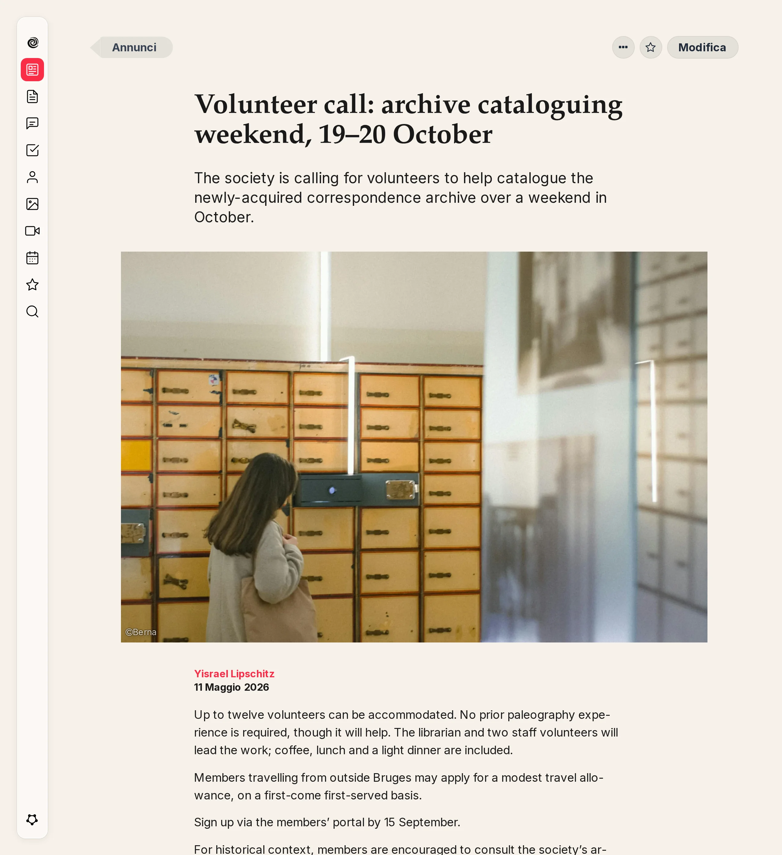 Una pagina di articolo della Newsletter con titolo, occhiello e media di accompagnamento
