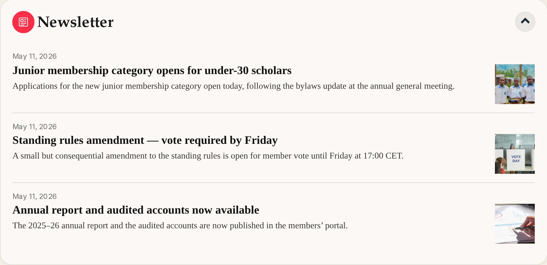The Newsletter portlet on a Kikaron dashboard