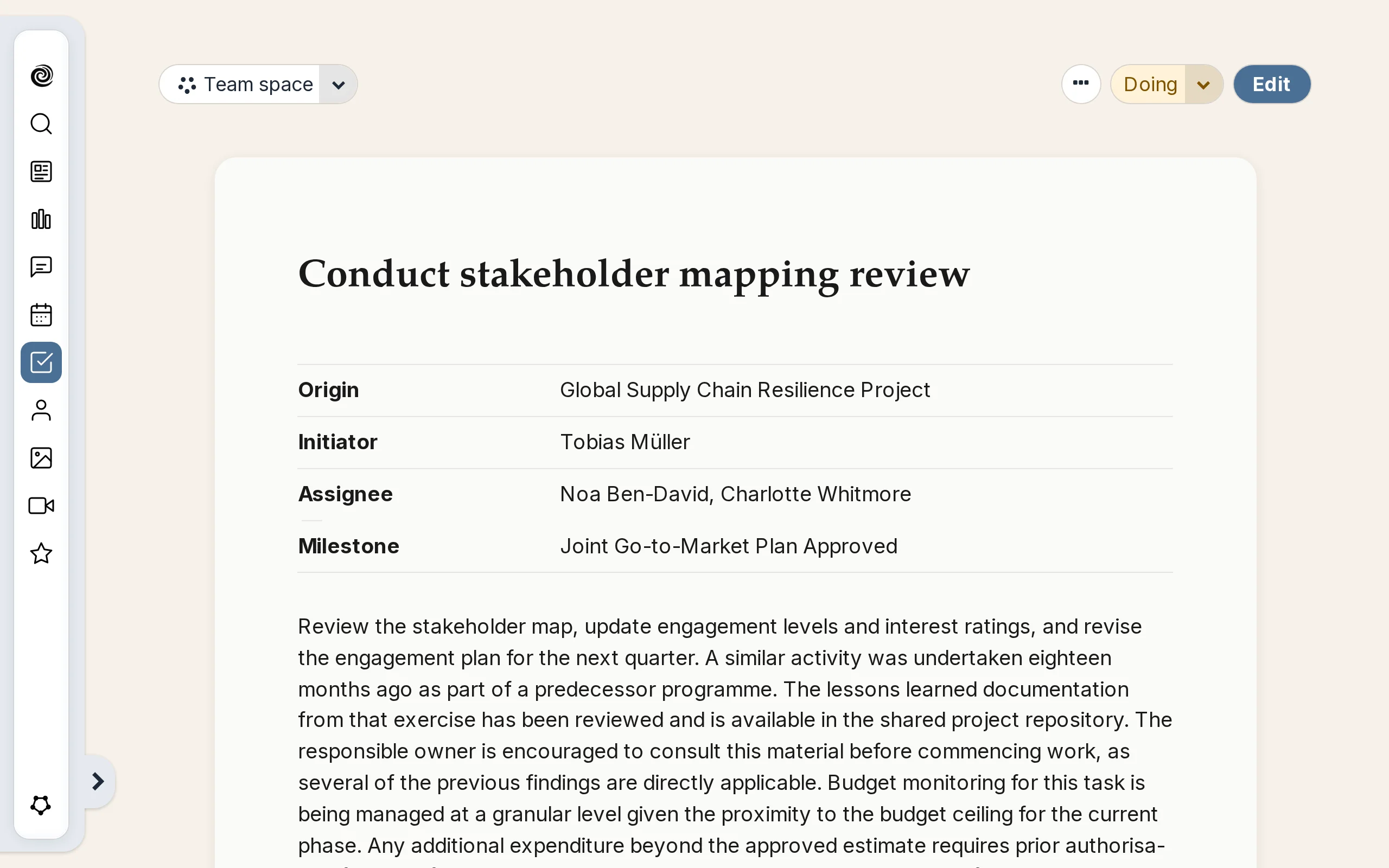 A task detail page